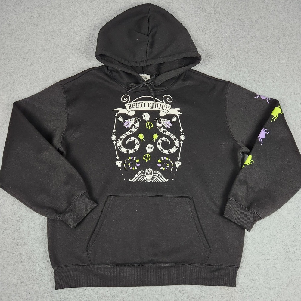 Beetlejuice Hoodie Women Medium Black Graphic Sandworm Fleece Lined‎ Sweatshirt